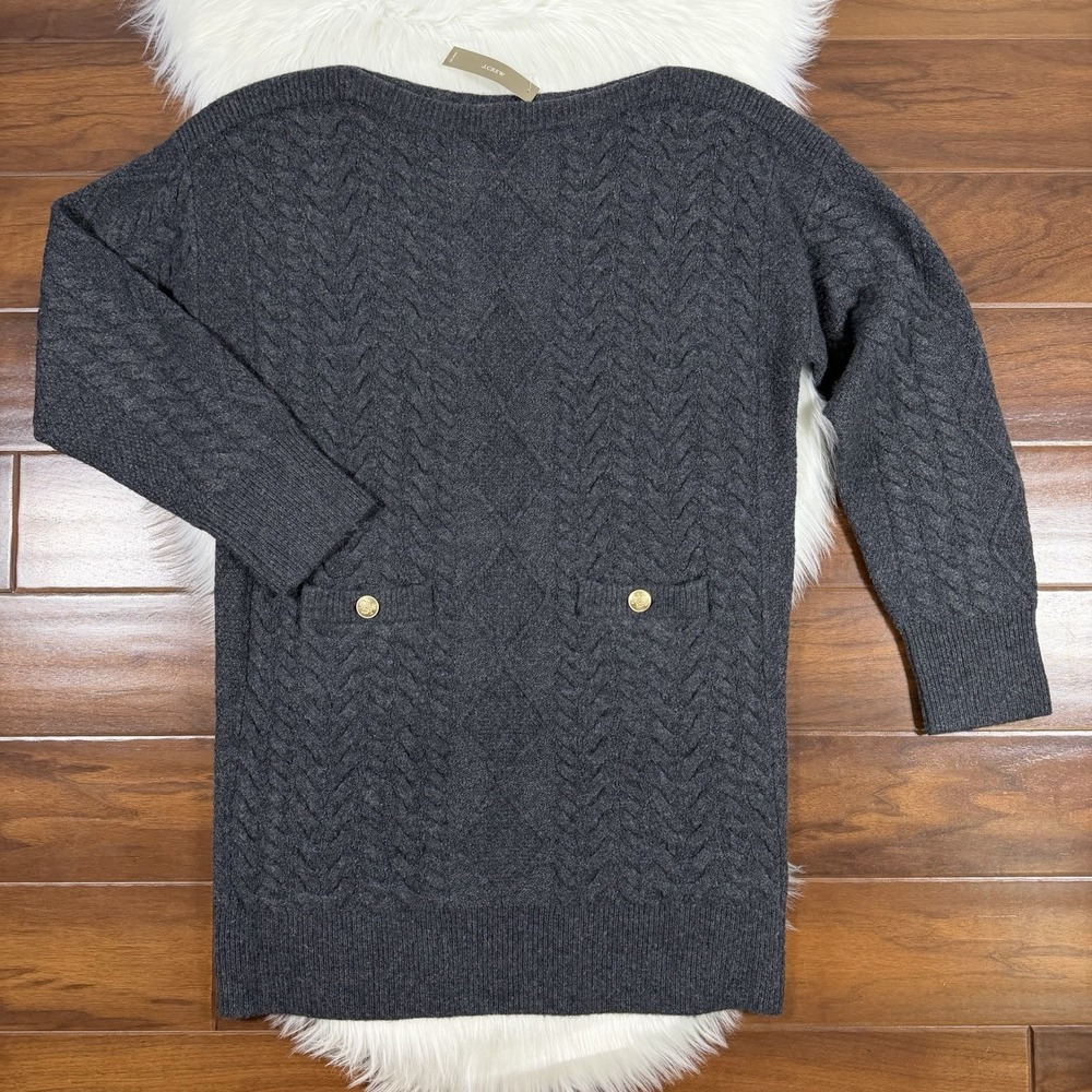 J. Crew Size Medium Gray Wool Alpaca Relaxed Cable Knit Sweater Dress CF836